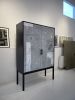 Abstract in White Armoire  Mixed-Media Artwork on Doors | Wardrobe in Storage by Morgan Clayhall Inc. Item compatible with minimalism and mid century modern style