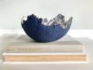 Blue Floral Decorative Eggshell Bowl Paper Mache Material | Decorative Bowl in Decorative Objects by TM Olson Collection. Item composed of paper in country & farmhouse or japandi style