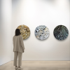 Suspiro  - Round Sculptural Abstract Painting | Oil And Acrylic Painting in Paintings by Shelly Floyd. Item composed of canvas compatible with minimalism and mid century modern style