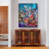 Efflorescendce, Oversize Painted Textile Collage, 60" x 48" | Mixed Media in Paintings by Dorothy Fagan Fine Arts. Item made of fabric with bronze works with boho & contemporary style