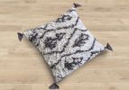 Set of 2-Ivory/Brown Table Tufted Cushion-Cotton | Pillows by Selligram. Item composed of cotton in mid century modern or japandi style