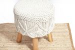 Artisanal Craft Macrame Wood Stool_Mango wood chair | Chairs by Humanity Centred Designs. Item made of wood with cotton works with boho & minimalism style