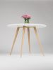 Round dining table, kitchen white table, with solid oak legs | Tables by Mo Woodwork. Item composed of oak wood in minimalism or mid century modern style