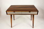 Black Walnut Mid Century Modern Office Desk with Two Light | Tables by Curly Woods. Item made of oak wood with concrete works with mid century modern style