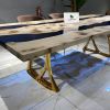Mappa Burl Table - Blue Epoxy River Dining Table | Tables by Tinella Collection. Item made of wood with synthetic works with contemporary & eclectic & maximalism style