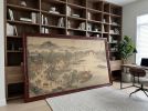 Song Style Willow Bank & Waning Moon Hand-Painted Silk Art | Oil And Acrylic Painting in Paintings by Dynasty Artisan. Item made of wood with fabric works with contemporary & eclectic & maximalism style