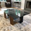 "Fog" Coffee Table in Redwood, Steel, Grey Glass | Tables by Joe Cauvel of Cauv Design. Item made of wood with steel