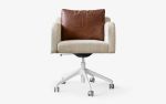 Papillonne Swivel Wheeled Office Chair with Real Leather | Chairs by LAGU. Item made of fabric & aluminum