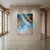 Azure Currents — Abstract Canvas Artwork in Blue and Coral | Prints in Paintings by Alpenglow Workshop. Item composed of canvas in contemporary or coastal style