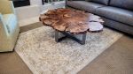 Peruvian Pepper Burl 50" Round Live Edge Coffee Table | Tables by Lumberlust Designs. Item composed of wood & steel