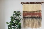 Burgundy Cream Taupe, Vintage Wall Hanging, Victorian Art | Macrame Wall Hanging in Wall Hangings by Olivia Fiber Art. Item composed of wood and wool in boho or mid century modern style