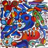 Fish Eating Diamond | Oil And Acrylic Painting in Paintings by Nathalie D Gribinski. Item composed of canvas in mid century modern or contemporary style