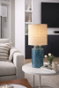 Handglazed Crystalline Ceramic Lamp with Raffia Shade | Table Lamp in Lamps by ENOceramics. Item made of fabric with ceramic works with boho & japandi style