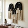 Black & Cream Macrame Wall Hanging, Modern Boho Fiber Art | Wall Hangings by Sarmal Design. Item made of cotton with fiber works with boho & art deco style