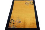 Vintage Chinese Deco style rug in Gold, Deep Blue Border | Area Rug in Rugs by Rug and Kilim