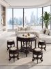 Imperial Black Gold Marble Round Table and 5 Stools Set | Dining Table in Tables by Dynasty Artisan. Item composed of wood compatible with contemporary and eclectic & maximalism style