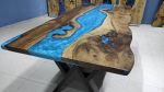 Live Edge Walnut Turquoise Epoxy Resin Dining Table | Tables by LuxuryEpoxyFurniture. Item composed of wood and synthetic