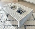 White Tile Coffee Table with Linen Grout | Tables by Mahina Studio Arts. Item made of ceramic works with contemporary & eclectic & maximalism style