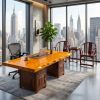 Bespoke Live Edge Ming Single Slab Executive Desk & Table 8 | Conference Table in Tables by Dynasty Artisan. Item made of wood works with minimalism & contemporary style
