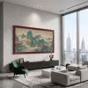 Hand-Painted Blue Green Landscape Song Dynasty Silk Art I | Oil And Acrylic Painting in Paintings by Dynasty Artisan. Item composed of wood & fabric compatible with contemporary and eclectic & maximalism style