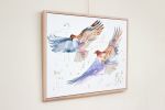 Hawks in Flight : Original Watercolor Painting on Canvas | Paintings by Elizabeth Becker. Item made of canvas compatible with minimalism and contemporary style