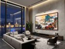 Hand-Painted Autumn Colors: Blue and Green Silk/Xuan Art | Oil And Acrylic Painting in Paintings by Dynasty Artisan. Item composed of wood and fabric in contemporary or eclectic & maximalism style