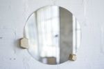 Round Wall Mirror With Geometric Hardwood Knobs | Decorative Objects by THE IRON ROOTS DESIGNS. Item composed of glass