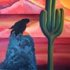 Trouvaille - Traveling Desert Woman with Cactus | Oil And Acrylic Painting in Paintings by Amy Straley. Item made of canvas works with contemporary & eclectic & maximalism style