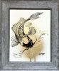 Koi fish painting, framed, small size | Drawing in Paintings by Oplyart. Item made of paper compatible with mid century modern and japandi style