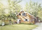 Matin au Chalet | Watercolor Painting in Paintings by Maurice Dionne FINEART. Item composed of paper