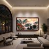 Hand-Painted Ancient Path Sunset: Blue & Green Silk/Xuan Art | Oil And Acrylic Painting in Paintings by Dynasty Artisan. Item composed of wood and fabric in contemporary or eclectic & maximalism style