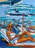 Sun, Stripes & Sea | Oil And Acrylic Painting in Paintings by Berezart. Item composed of canvas in contemporary or mediterranean style