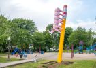 Dessine-moi une chenille | Public Sculptures by COOKE-SASSEVILLE | Parc Bardy in Québec. Item made of steel