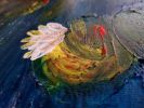 Water lilies in a pond | Oil And Acrylic Painting in Paintings by Elena Parau. Item composed of canvas in boho or contemporary style