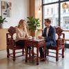 Royal Crimson Flamewood Lingzhi Ming Taishi Armchair 3-Pc Se | Chairs by Dynasty Artisan. Item made of wood works with contemporary & eclectic & maximalism style