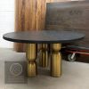 Koa Round Dining Table | Tables by YJ Interiors. Item made of oak wood & brass compatible with mid century modern and eclectic & maximalism style
