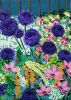 Garden with allium | Oil And Acrylic Painting in Paintings by Marinela Puscasu. Item made of canvas compatible with boho and contemporary style