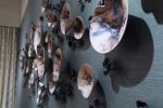 Porcelain Wall Sculpture, 300 Pieces, Blue Iridescent Finish | Wall Hangings by SevaCeramics | Laguna Design Center in Laguna Niguel