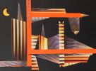 'Moon Over Transamerica' - Abstract Collage Art | Mixed Media by Bent Street Collage Art & Design. Item made of paper compatible with mid century modern and modern style