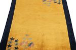 Vintage Chinese Deco style rug in Gold, Deep Blue Border | Area Rug in Rugs by Rug and Kilim