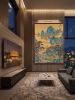 Hand-Painted Silk Wang Ximeng Blue Green Landscape Scroll | Oil And Acrylic Painting in Paintings by Dynasty Artisan. Item made of wood with fabric works with contemporary & eclectic & maximalism style
