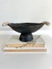 Earthy Black Pedestal Bowl Paper Mache Material | Decorative Bowl in Decorative Objects by TM Olson Collection. Item made of wood with paper works with japandi & coastal style