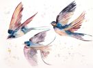 Swallows in Flight No. 48 : Original Watercolor Painting | Paintings by Elizabeth Becker. Item made of canvas works with minimalism & contemporary style