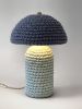 The Knitty Table Lamp in Robin's Egg Blue and Navy | Lamps by Meg Morrison | By Jacqui Photography in Richmond. Item composed of fabric and ceramic in mid century modern or eclectic & maximalism style