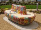 Admiral Court Patchwork Mosaic Bench | Public Mosaics by Paul Siggins - The Mosaic Studio | Admiral Court Care Home - Hallmark Care Homes in Southend-on-Sea. Item made of ceramic
