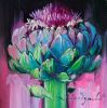 Artichoke pink oil painting original in frame 4x4 | Oil And Acrylic Painting in Paintings by Natart. Item composed of synthetic in contemporary or country & farmhouse style