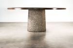 Modern Upholstered Table with Metallic Carved Base | Dining Table in Tables by Costantini Designñ. Item made of wood with fabric works with contemporary & modern style