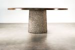 Modern Upholstered Table with Metallic Carved Base | Dining Table in Tables by Costantini Design. Item made of wood with fabric works with contemporary & modern style
