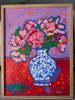 Peonies in Blue & White | Oil And Acrylic Painting in Paintings by Berezart. Item made of canvas works with contemporary & eclectic & maximalism style