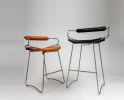 ¨Hug¨Kitchen Counter Stool w/backrest Metal&Natual Leather | Bar Stool in Chairs by Jover + Valls. Item made of steel & leather